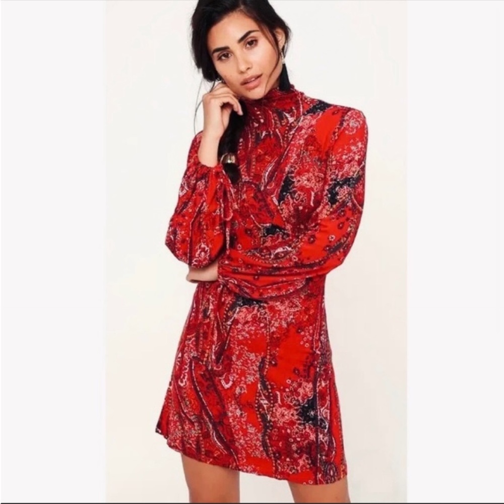 Free People All Dolled Up Paisley High Neck Mini Dress